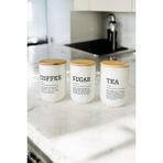 3 Lü Bambu Kapaklı Çay, Kahve, Şeker Kavanozu - Beyaz Cam Tea Sugar Coffee Saklama Seti - 1000 ml - 3 Adet