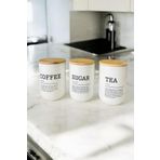 3 Lü Bambu Kapaklı Çay, Kahve, Şeker Kavanozu - Beyaz Cam Tea Sugar Coffee Saklama Seti