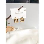 3 lü bitişik halka detaylı gold çelik halka küpe