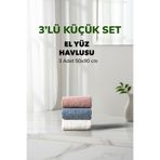 3 lü Çizgili Havlu Takımı Pudra Beyaz Mavi Renk Yumuşak Pamuk El Yüz Havlusu 50x90 cm