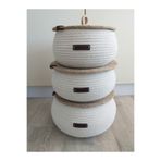 3 Lü Çok Amaçlı Dekoratif Organizer Jüt Ip Beyaz Sepet Kapaklı Organizer 25x15 22x12 20x12 hasır Kapaklı Beyaz organizer
