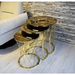 3 'Lü HASIR ZİGON SEHPA CAM: BRONZ AYNA AYAK: GOLD