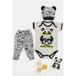 3 Lü Set %100 Pamuk 3-6 / 6-9 / 9-12 Ay Unisex Kız Erkek Pandalı Zıbınlı Takım - Beyaz - Siyah - 9 - 12 Ay