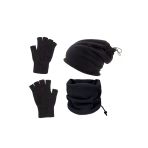3 Lü Set Termal Polar Boyunluk Bere ve Örgü Kesik Eldiven Siyah