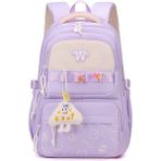 3 Lü Set Yeni Öğrenci Sırt Okul Çantası Basit Kore Tarzı Kadın Seyahat Çantası Mor - 35x25 - SIRT ÇANTA
