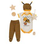 3 lü Set%100 Pamuk 3-6/6-9/9-12 Ay Unisex Kız Erkek Arılı Zıbınlı Takım (1000, sarı-siyah, 6-9 Ay)