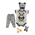 3 lü Set%100 Pamuk 3-6/6-9/9-12 Ay Unisex Kız Erkek Pandalı Zıbınlı Takım (1000, Siyah-Beyaz, 3-6 Ay)