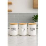 3 Lü Vakumlu Cam Bambu Kapaklı Çay Kahve Şeker Kavanozu Saklama Kabı 1300ML
