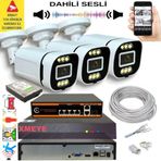 3 lü Yapay Zeka Destekli 5 MP Görüntü POE Bağlantılı Sesli 6 Warm Led Gece Renkli IP Kamera Seti 4386WS