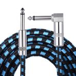 3 M / 10 Feet Enstrüman Gitar Kablosu Düz Sağ Açı 1/4 Inç 6.35mm Fiş Mavi Tüvit Dokuma Ceket