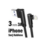3 Metre Oyuncu Şarj Kablosu iPhone Uyumlu Uzun 3A 3m USB - Ligtning
