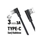 3 Metre Oyuncu Şarj Kablosu Type-C 3A 3M Usb - Type C Uzun Şarj Kablosu
