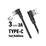 3 Metre Oyuncu Şarj Kablosu Type-C 3A 3m USB - TYPE C