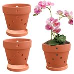 3 Paket 4 İnç Terracotta Orkide Saksıları Drenaj Delikleri ve Tabakları ile Küçük Orkide Saksıları Saksıları Sağlıklı Büyüme için Kil Saksıları Rustik Saksılar