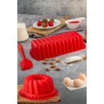 3 Parça Antrasit Silikon Kek Kalıbı Seti Baton Kek Kalb - Oval Kek Kalıbı - Spatula - Kırmızı