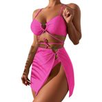 3 Parça Bikini Seti Çoklu Seçenekler Moda Rahat Hafif Nefes Alabilir Polyester PU Kadın Yüzme Havuzu Parti Mayo Seti (M)