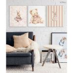 3 Parça Çocuk Odası Için Ayıcık Temalı Mdf Tablo Seti - 20X30 - Pembe Çizgili