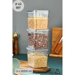 3 Parça Contalı ve Sızdırmaz Kapaklı Saklama Kabı Seti – Buzdolabı ve Kuru Gıda Uyumlu 3X1600 ml - 1,6 lt - Şeffaf