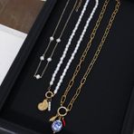 3 Parça Kadın Moda Kolye Seti, Retro Çekicilik Seramik Lale Paslanmaz Çelik Deniz Kabuğu Taklit Boncuklu Parti ve Tatil Aksesuarları