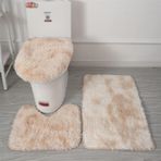 3 Parça Kaymaz Shaggy Banyo Paspası Seti Peluş Kontur Halı ve Batik Haki Klozet Kapağı Yumuşak Banyo Dekoru Konfor ve Stil için