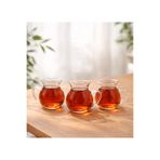3 Parça Keyfi Ala Kulplu Tombul Çay Bardağı Borosilikat Cam 200 ml
