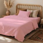 3 Parça Lastikli Çarşaflı Ranforce Pamuklu Kumaş Tek Kişilik Nevresim Takımı - Pembe - 160 x 200 cm