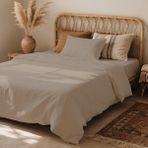3 Parça Lastikli Çarşaflı Ranforce Pamuklu Kumaş Tek Kişilik Nevresim Takımı - Vizon - 160 x 200 cm