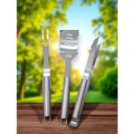3 Parça Mangal Aksesuar Seti Paslanmaz Çelik Barbekü Set Maşa Spatula Çatal 43CM