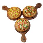 3 Parça Pizza Bebek Evi Ahşap Tepsi Üzerinde Minyatür, Bebek Evi Yiyecek Bebek Evi Mutfak Minyatür