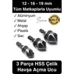 3 Parça Premium Havşa Açma Matkap Ucu Seti Hss Bits Uçlu Paslanmaz Çelik Kalın 12-16-19 mm - Diğer - Gri