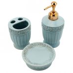 3 PARÇA SERAMİK BANYO SETİ ANTİK MAVİ