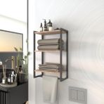 3 Raflı Metal Düzenleyici - Havluluk - Baharatlık - Duvara Monte Banyo Rafı - Metal Organizer - Çok Amaçlı Raf - Ahşap - Siyah - 3 Ahşap Raflı