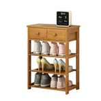 3 Raflı ve Çekmeceli Bambu Ayakkabılık Giriş Yolu Oturma Odası Banyo Ofis için Basit Depolama - 4.50×25×58cm Yerden Tasarruf Çözümü