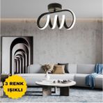 3 Renk Işıklı Siyah Burgu Tavana Sıfır LED Avize - Ahşap - Seçenek 1