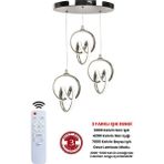 3 Renk Kumandalı Krom Kasa Dimmerli LED Avize Seti, Bej Renkli 3'lü Işık Armatürü - Ahşap - Bej - Seçenek 1