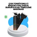 3 Ü 1 Arada Erkek Bakım Makinesi - Paslanmaz Çelik Başlıklı Şarjlı Tıraş Seti