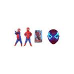 3 Ürün-Örümcek Adam Kostümü 4-6 Yaş Spiderman Işıklı Maske +Vantuz Atan Eldiveni (Karışık)