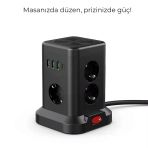 3 Usb-A 1 Type C Çıkışlı Kule Tipi Akım Korumalı Çoklu Priz Tek Tuş Kontrollü Masaüstü Tasarım