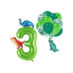 3 Yaş Dinazor Set Rakam Folyo, 3 Adet Mini Dinazor Ve 10 Lu Balon