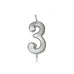3 Yaş Gümüş Rakam Mum Gümüş Renk Doğum Günü Pasta Mumu 12 cm