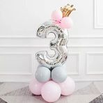 3 Yaş Gümüş Rakam Ve Kral Tacı Folyo Balon Doğum Günü