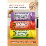 30 Adet Büyük Boy Kokulu Büzgülü Çöp Poşetleri Limon Çilek Ve Lavanta Kokulu Çöp Torbaları 65X70 Cm