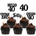 30 adet Vintage 1985 doğum günü pastası dekorasyonu, simli, 40. yüzyıl, 40. yaş için 40 cupcake tepe süsü, doğum günü, düğün, yıl dönümü, parti, pasta dekorasyonu, siyah