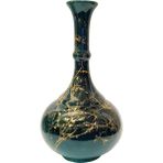 30 Cm Çini Gözyaşı Vazo-zümrüt Yeşil/siyah-mermer Desenli El Yapı