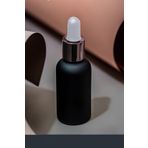 30 ml Mat Siyah Cam Damlalıklı Serum Şişesi 30 cc Renkli Metal Kapaklı Dropper Cam Şişe 1 Adet (Rose Gold Yüzük | Beyaz Lastik)