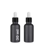 30 ml Mat Siyah Cam Damlalıklı Serum Şişesi 30 cc Renkli Metal Kapaklı Dropper Cam Şişe 2 Adet (Siyah Yüzük | Beyaz Lastik)