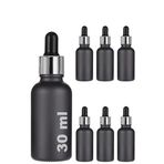 30 ml Mat Siyah Cam Damlalıklı Serum Şişesi 30 cc Renkli Metal Kapaklı Dropper Cam Şişe 6 Adet (Gümüş Yüzük | Siyah Lastik)