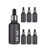 30 ml Mat Siyah Cam Damlalıklı Serum Şişesi 30 cc Renkli Metal Kapaklı Dropper Cam Şişe 6 Adet (Gümüş Yüzük | Siyah Lastik)