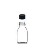 30 ml Sızdırmaz Kapaklı Şeffaf Shot Şişesi 30 Cc Ginger Şat Beyaz Cam Şişe 20 Adet (Kilitsiz Plastik Siyah Kapak)