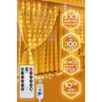 300 Ledli 10 Saçaklı Sarı Led Kumandalı 8 Modlu Perde Led Peri Mutfak Işık Dekoratif Lamba